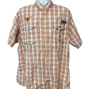 Columbia PFG Men's Texas Longhorns Plaid Fishing Shirt Orange and White XL
